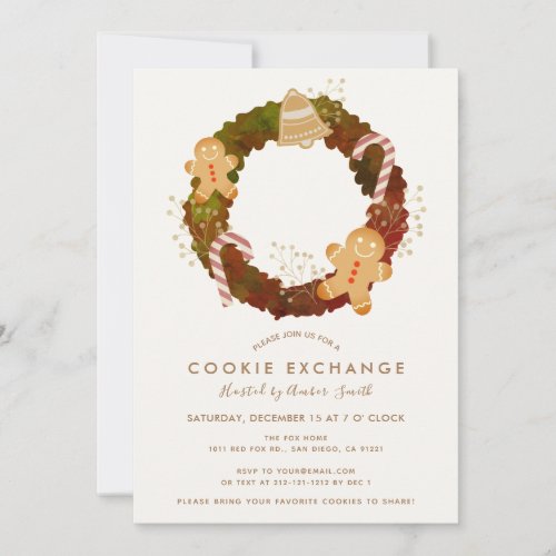 Wreath Christmas Cookie Exchange Party Invitation