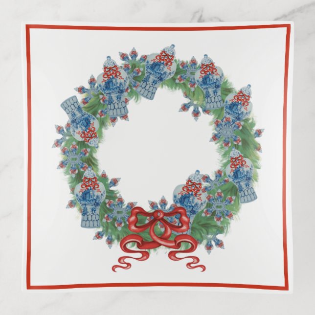 Wreath Christmas Ginger Jar Jars Trinket Tray (Front)