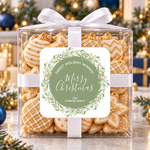 Wreath Christmas Homemade Holiday Baking Square Sticker