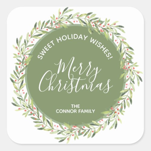 Wreath Christmas Homemade Holiday Baking Square Sticker