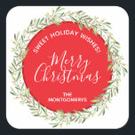 Wreath Christmas Homemade Holiday Baking Square Sticker<br><div class="desc">Beautiful "Sweet Holiday Wishes" stickers to label your Christmas holiday homemade goods,  cookies,  candy,  treats,  party favors and more featuring a winter greenery and berries wreath,  Merry Christmas and your name in chic lettering.</div>