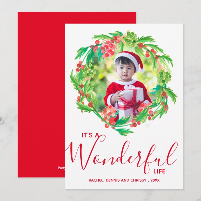 Wreath Christmas Photo Holiday Card (Front/Back)