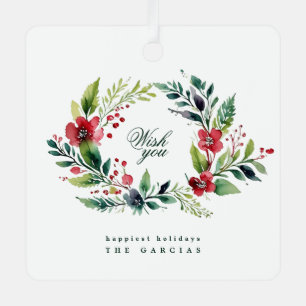 Wreath Christmas Winter Photo Botanical Holiday Metal Ornament