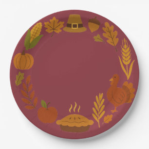 Wreath Circular Thanksgiving Cranberry Red Paper Plates