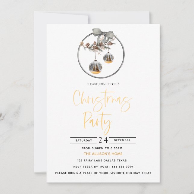 Wreath Cozy Nature Christmas Party Invitation (Front)