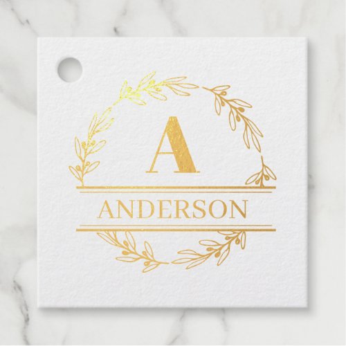 Wreath Custom Family Name Initial Monogram  Foil Favor Tags