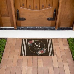 Wreath Custom Monogram Elegant Welcome Fiber Doormat