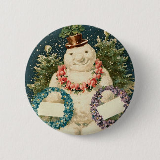 Wreath Decorated Snowman Button
