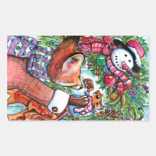 Wreath Decorating Rectangular Sticker (Front)
