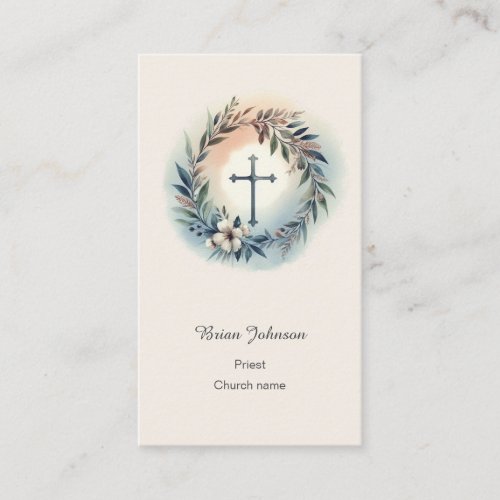 Wreath Design Christian Cross Beige  Business Card