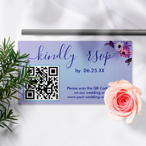 Wreath Elegant Wedding RSVP Floral With QR Code Enclosure Card