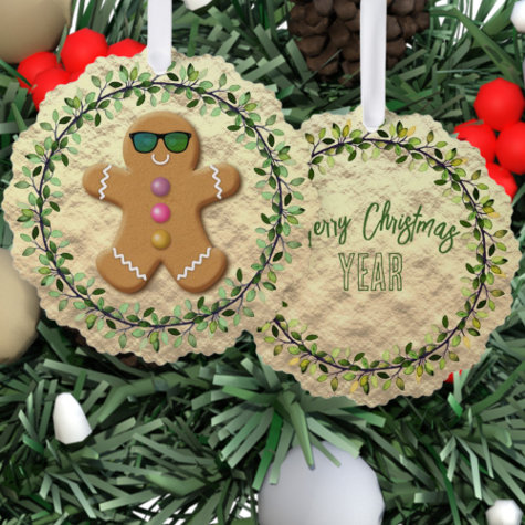 Wreath Encircled Gingerbread Man on Faux Foil 