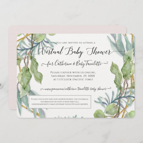 Wreath Eucalyptus Foliage Virtual Baby Girl Shower Invitation