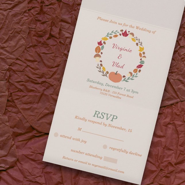 Wreath & Fall RSVP Wedding All In One Invitation (Wreath & Fall RSVP Wedding All In One Invitation)