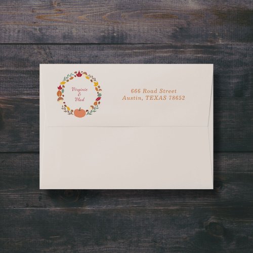 Wreath  Fall Wedding Invitation Envelope