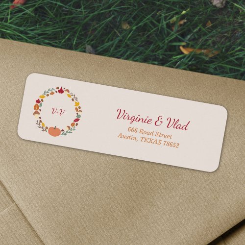 Wreath  Fall Wedding Return address label