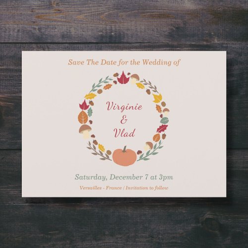 Wreath  Fall Wedding Save The Date Invitation