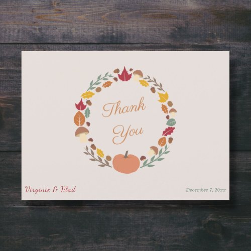 Wreath  Fall Wedding Thank You Card