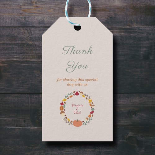 Wreath  Fall Wedding Thank You Gift Tags