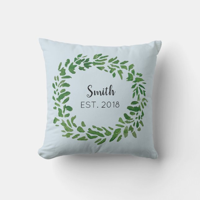 Wreath Family Name Est. 2018 Personalized Pillow (Front)
