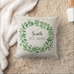 Wreath Family Name Est. Personalized Pillow<br><div class="desc">Personalize our wreath family name pillow with your family name and year you were married.  Great wedding gift.</div>