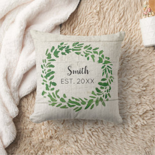 Wreath Family Name Est. Personalized Pillow