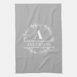 Monogrammed Kitchen Towel, Personalized Dish Towel, Black With Large White  Dots 