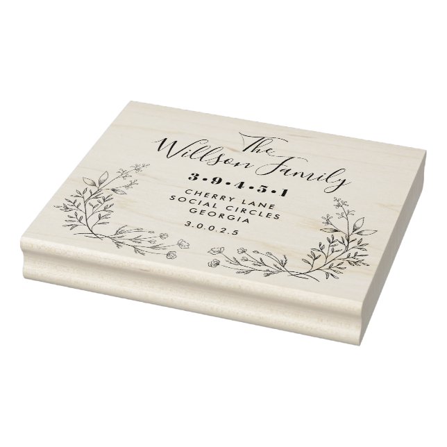 Wreath Family Name Return Address Rubber Stamp (Stamp)