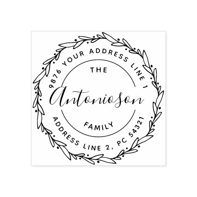 Wreath Family Names return address Rubber Stamp