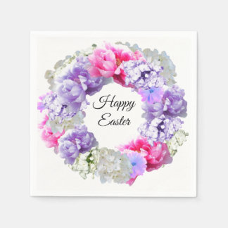 Wreath Floral Happy Easter Paper Napkins