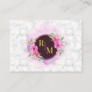 Wreath Floral Initial Letter Monogram Name Marble Business Card
