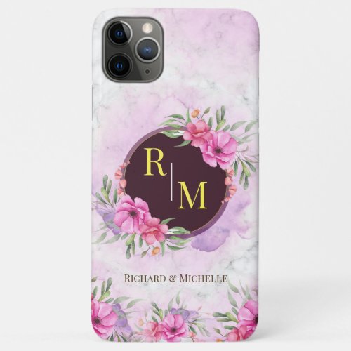 Wreath Floral Initial Letter Monogram Name Marble iPhone 11 Pro Max Case