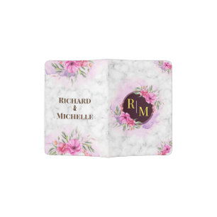 Wreath Floral Initial Letter Monogram Name Marble Passport Holder
