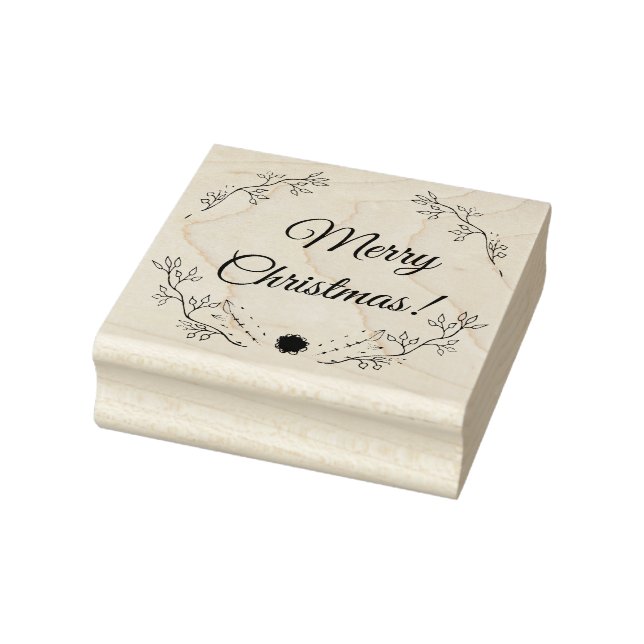 Wreath Floral Merry Christmas Rubber Stamp (Stamp)