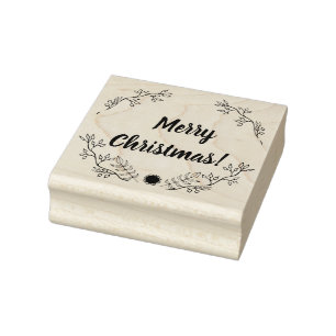 Wreath Floral Merry Christmas Rubber Stamp