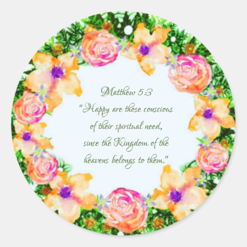 Wreath Flowers Greenery Floral Religious Gift Art Classic Round Sticker