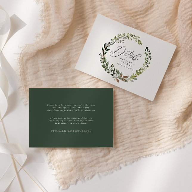 Wreath foliage botanical green barn wedding detail note card (Creator Uploaded)