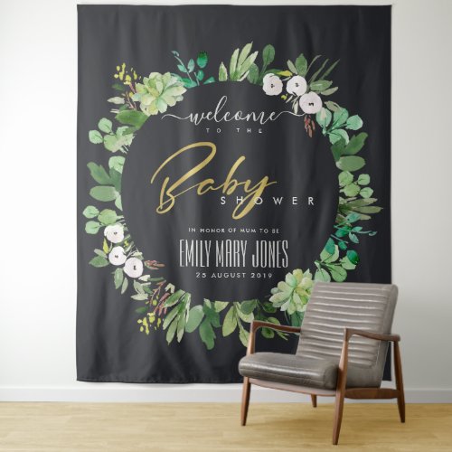 WREATH FOLIAGE WATERCOLOR  BABY SHOWER WELCOME TAPESTRY