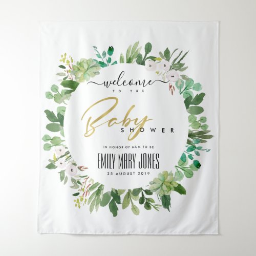 WREATH FOLIAGE WATERCOLOR  BABY SHOWER WELCOME TAPESTRY