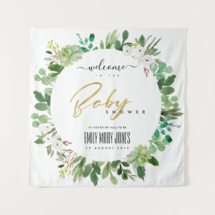WREATH FOLIAGE WATERCOLOR  BABY SHOWER WELCOME TAPESTRY