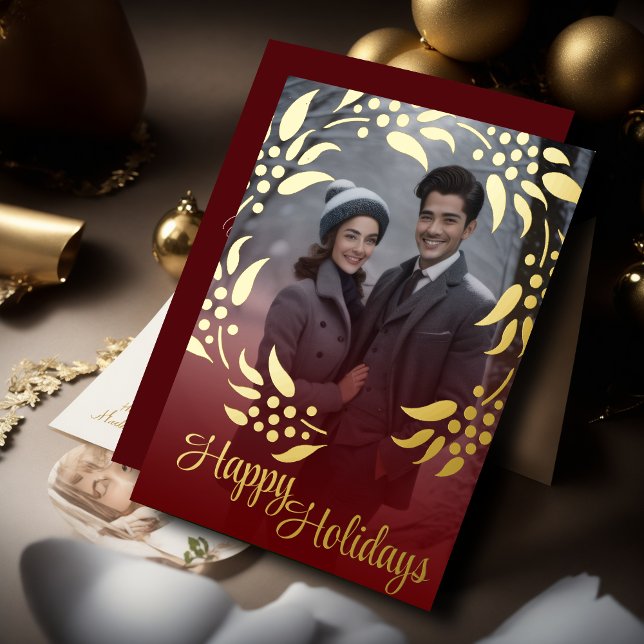 Wreath Frame and Your Photo Foil Holiday Card (Creator Uploaded)