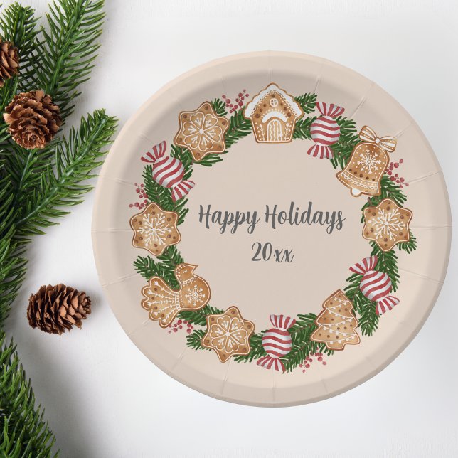 Wreath Gingerbread House Christmas Holiday Party  Paper Plates (Creator Uploaded)
