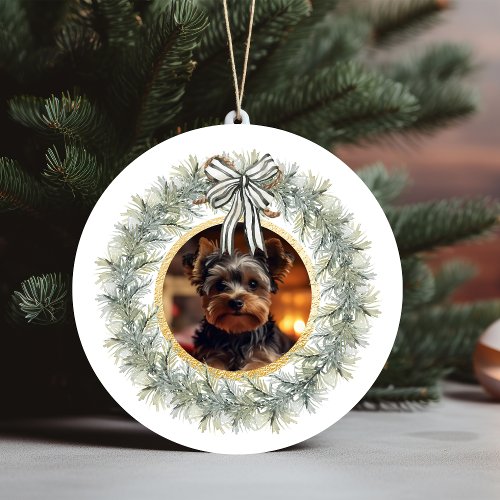 Wreath Gold Frame Custom Pet Photo Ceramic Ornament