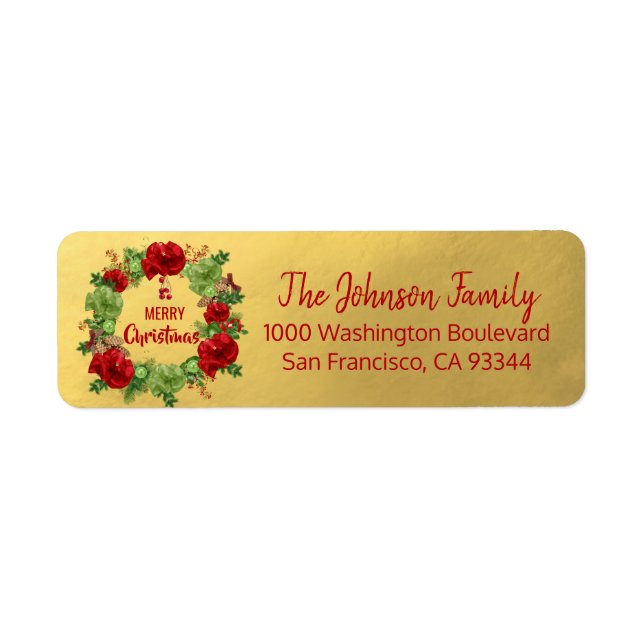 Wreath Gold Holiday Christmas Return Address Label (Front)