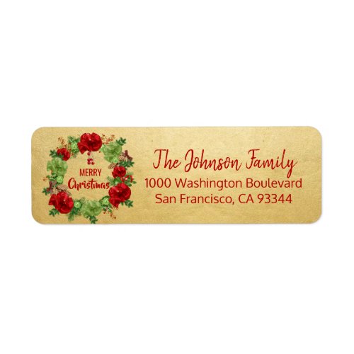 Wreath Gold Holiday Christmas Return Address Label