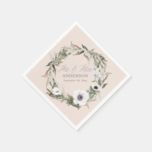 Wreath Greenery Anemone Floral Wedding Watercolor Napkins