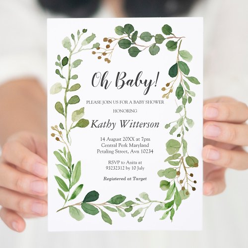 Wreath Greenery Baby Shower  Invitation