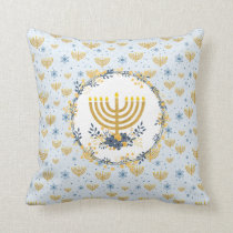 Wreath + Hanukkah Pattern Menorah + Star of David Throw Pillow