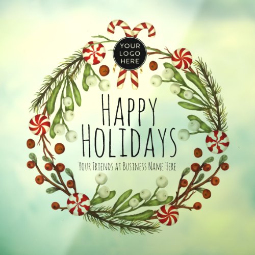 Wreath Happy Holidays Business Logo Window Cling