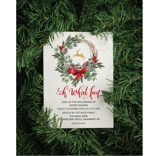 Wreath Holiday Christmas Winter Party Invitation